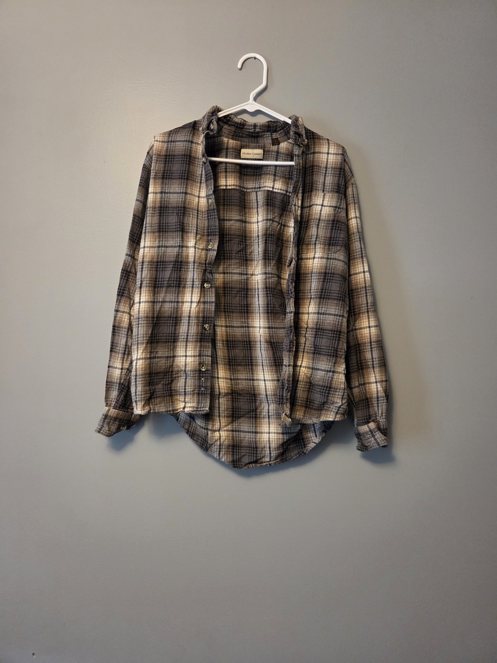 Relaxed Plaid Button-Down Shirt in Beige and Gray - Women's